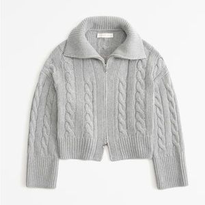 Grey Collared Full-Zip Sweater
